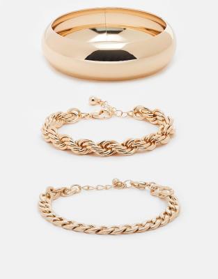 Asos Design Pack Of 3 Mixed Chain And Bangle Bracelet Set In Gold