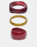 [ASOS DESIGN] ASOS DESIGN pack of 3 mixed shaped bangles in multi-coloured resin No Size MULTI