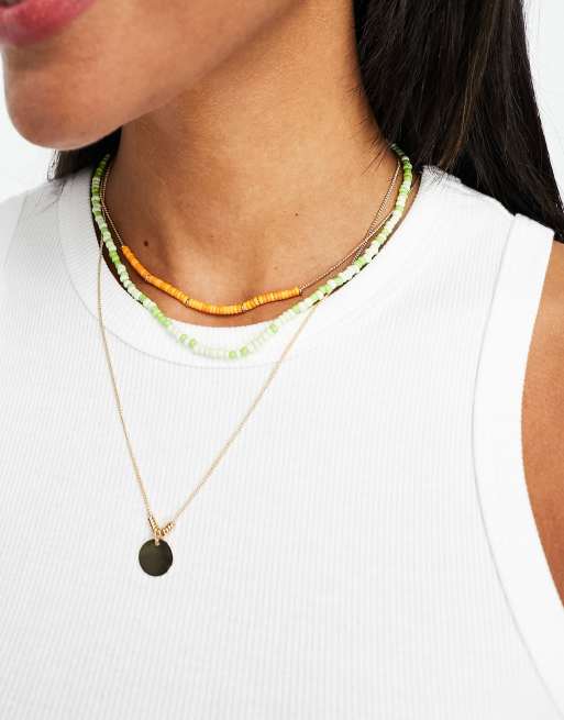 ASOS DESIGN pack of 3 necklaces with bead and chain design in gold