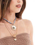 [ASOS DESIGN] ASOS DESIGN pack of 3 necklaces with celestial and fabric detail in gold tone No Size gold