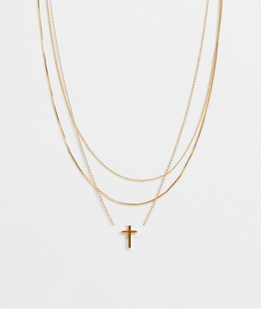ASOS DESIGN pack of 3 necklaces with cross pendant in gold tone