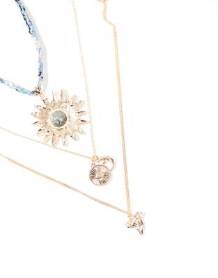 Asos Design Pack Of 3 Necklaces With Fabric Detail In Gold