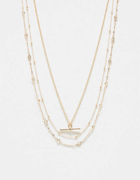ASOS DESIGN pack of 3 necklaces with T-bar and star detail in gold tone - view 1