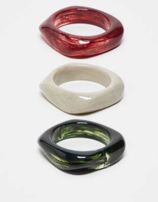 ASOS DESIGN ASOS DESIGN pack of 3 resin bangles in burgundy and green-Multi