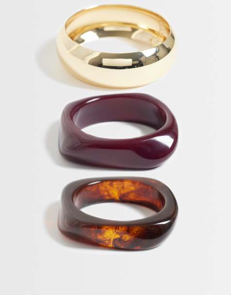 ASOS DESIGN pack of 3 resin bangles in burgundy - view 1