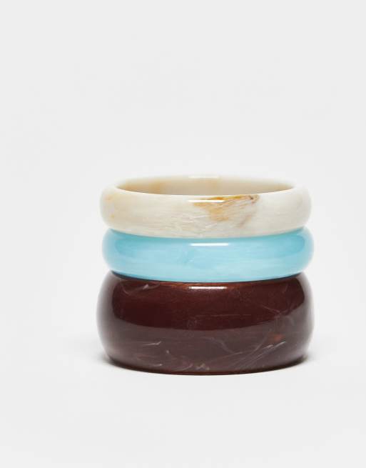 ASOS DESIGN pack of 3 resin bangles in mixed colors