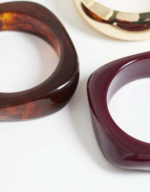 ASOS DESIGN pack of 3 resins bangles with burgundy, 2 of 3