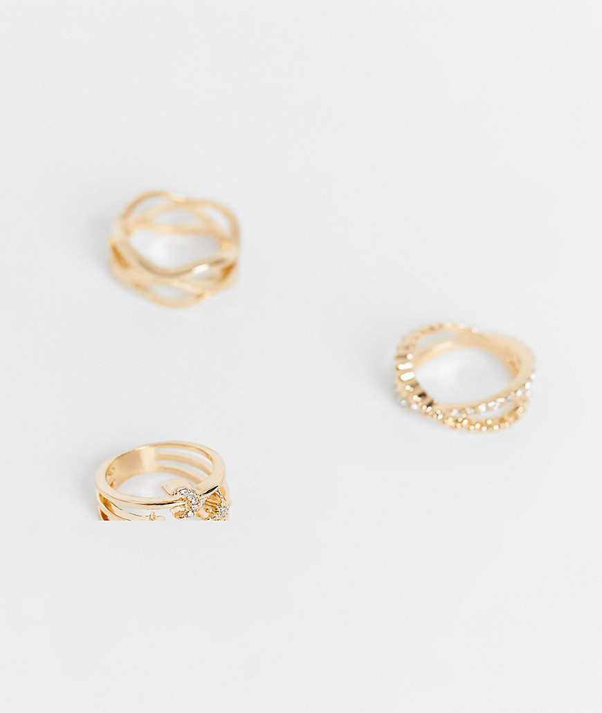 ASOS DESIGN pack of 3 rings in celestial design in gold tone