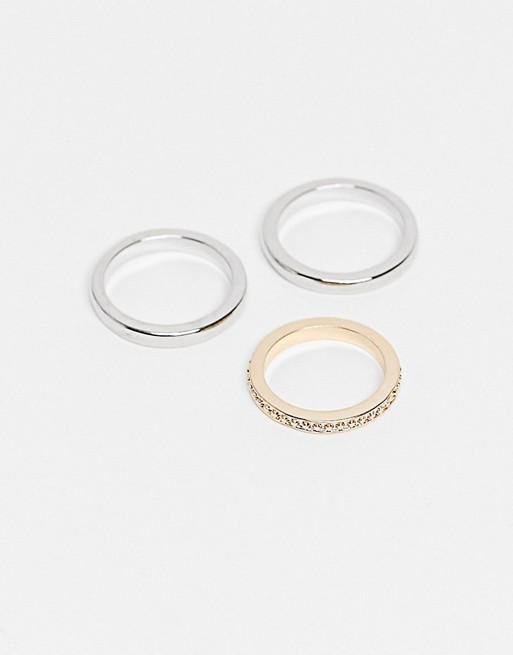 ASOS DESIGN pack of 3 rings in mixed metal
