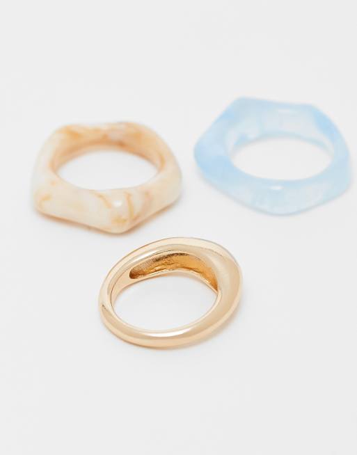 ASOS DESIGN pack of 3 rings in mixed resin and gold tone, 2 of 3