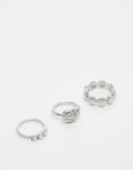 [ASOS DESIGN] ASOS DESIGN pack of 3 rings in shell and faux pearl design in silver tone XS/S silver