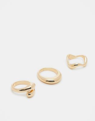 ASOS DESIGN pack of 3 rings with mixed minimal designs in gold tone | ASOS