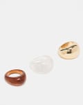 [ASOS DESIGN] ASOS DESIGN pack of 3 rings with mixed resin and gold tone-Multi S/M Multi