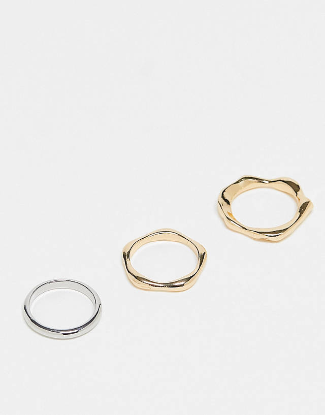ASOS DESIGN - pack of 3 rings with molten design in mixed metal