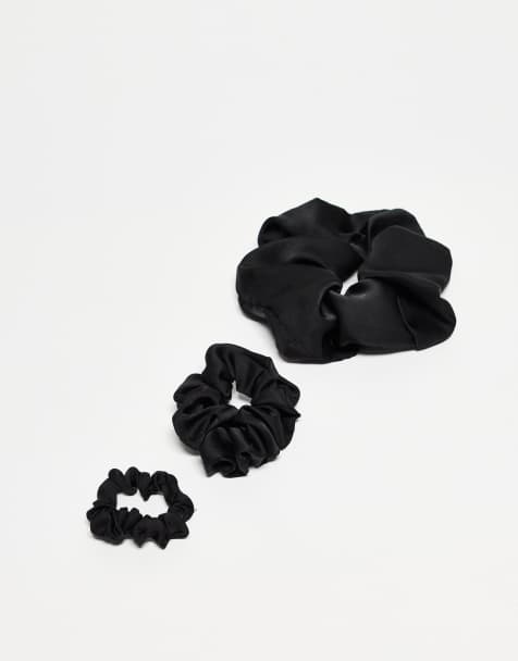 ASOS DESIGN pack of 3 satin scrunchies in black - view 1