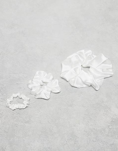 ASOS DESIGN pack of 3 satin scrunchies in ivory - view 1