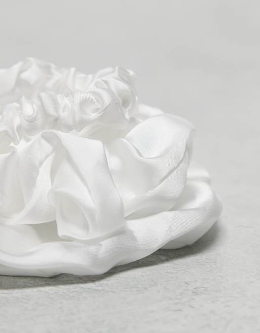 ASOS DESIGN pack of 3 satin scrunchies in ivory, 2 of 3