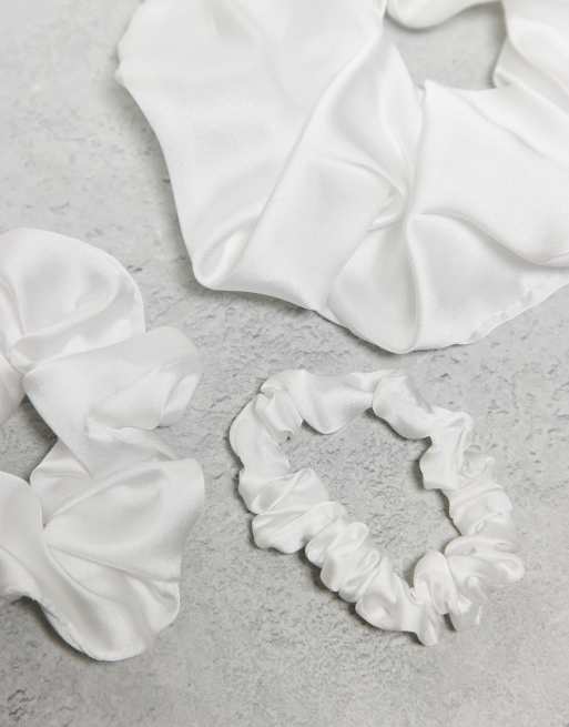 ASOS DESIGN pack of 3 satin scrunchies in ivory, 3 of 3