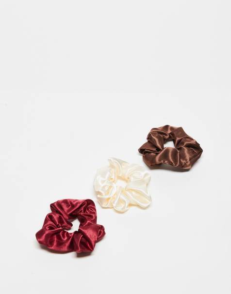 ASOS DESIGN pack of 3 scrunchie hair bands in satin design in multi - view 1
