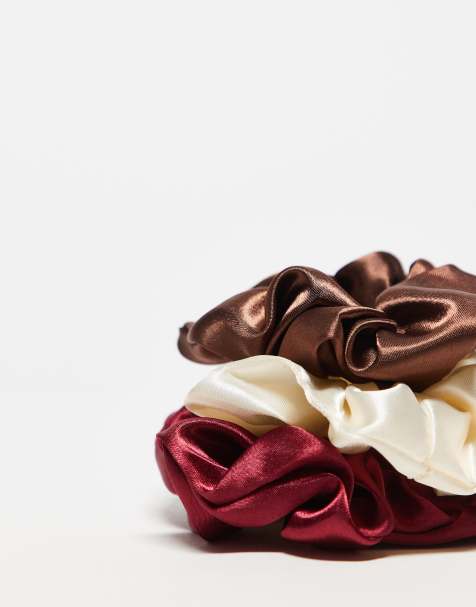 ASOS DESIGN pack of 3 scrunchie hair bands in satin design in multi - view 2