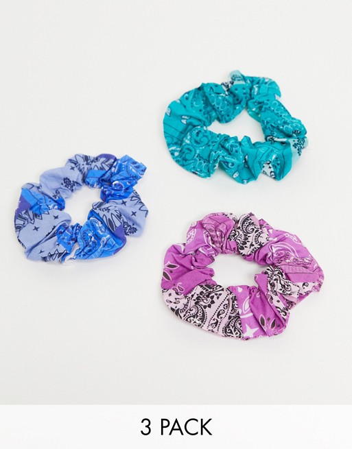 ASOS DESIGN pack of 3 scrunchies in bandana print