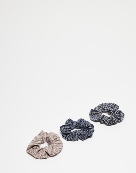 ASOS DESIGN pack of 3 scrunchies in mixed tartan check design - view 1