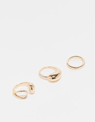 ASOS DESIGN ASOS DESIGN pack of 3 simple wrap around rings in gold tone