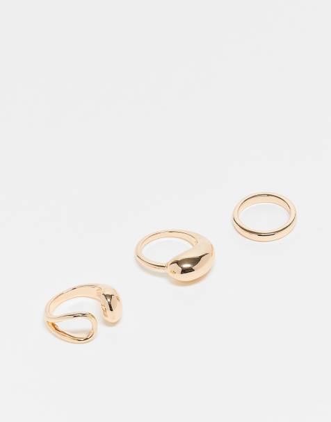ASOS DESIGN pack of 3 simple wrap around rings in gold tone - view 1