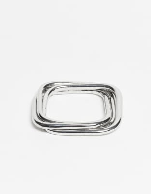 Asos Design Pack Of 3 Square Bangles With Interlocking Designs In Silver