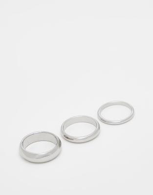 ASOS DESIGN pack of 3 stacking rings in silver tone