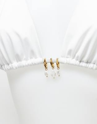 Asos Design Pack Of 3 Stainless Steel Charms For Bikinis And Accessories With Faux Pearl Details In Gold