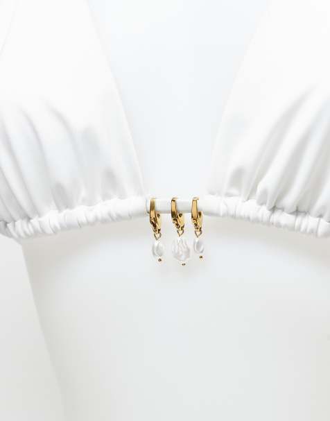 ASOS DESIGN pack of 3 stainless steel charms for bikinis and accessories with faux pearl details in gold tone - view 1