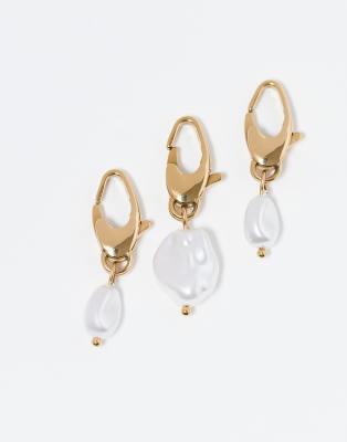 Asos Design Pack Of 3 Stainless Steel Charms For Bikinis And Accessories With Faux Pearl Details In Gold