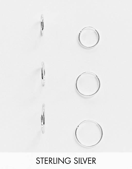 ASOS DESIGN pack of 3 sterling silver hoop earrings