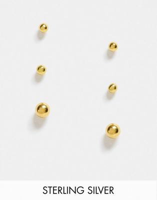 ASOS DESIGN pack of 3 sterling silver with gold plate graduated stud earrings | ASOS