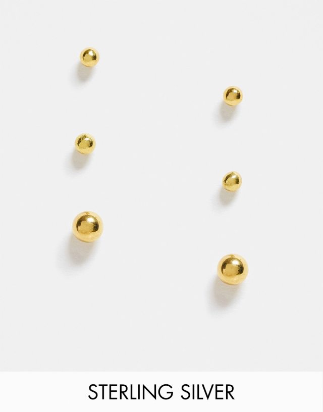 ASOS DESIGN pack of 3 sterling silver with gold plate graduated stud earrings