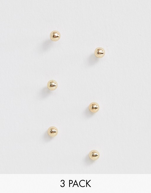 ASOS DESIGN pack of 3 tiny stud earrings in gold tone