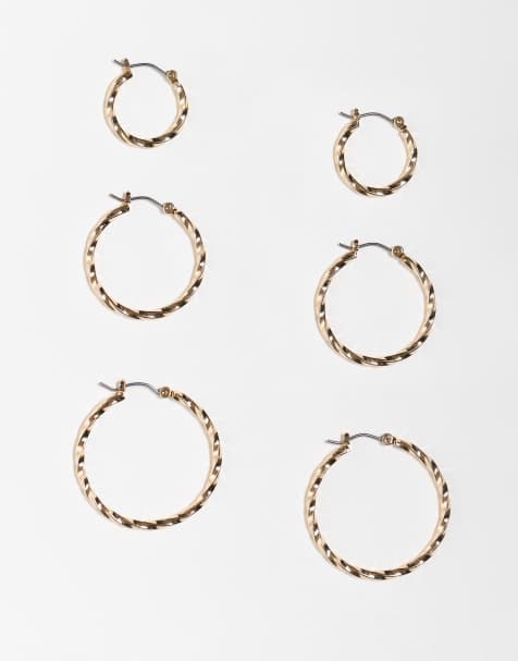 ASOS DESIGN pack of 3 twisted hoops earrings in gold tone - view 1