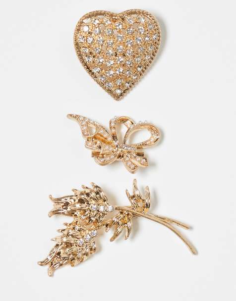 ASOS DESIGN pack of 3 vintage-style brooches in gold tone - view 1