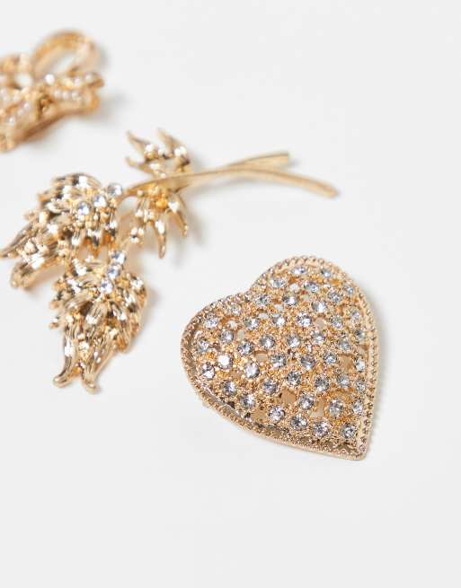 ASOS DESIGN pack of 3 vintage-style brooches in gold tone