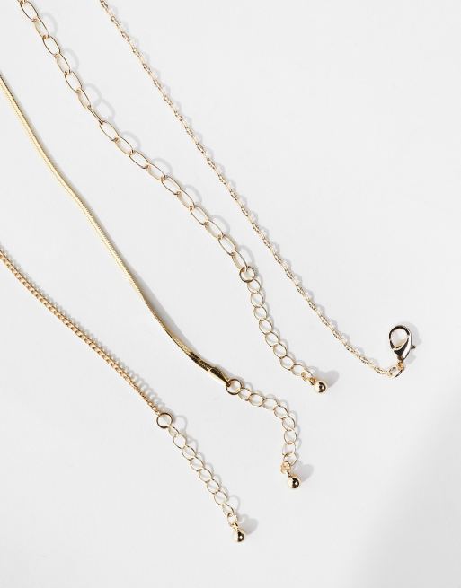 ASOS DESIGN pack of 4 anklets with chain design in gold tone, 4 of 4