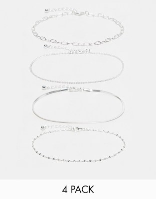 FhyzicsShops DESIGN pack of 4 anklets with chain design in silver tone