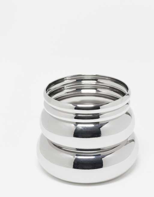 ASOS DESIGN pack of 4 bangle bracelets in mixed design in silver