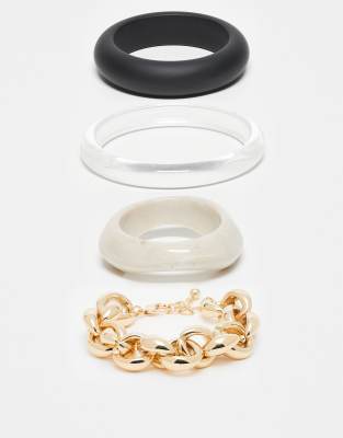 Asos Design Pack Of 4 Bangles With Resin And Chain Details In Multi