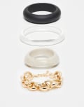 [ASOS DESIGN] ASOS DESIGN pack of 4 bangles with resin and chain details in black and white-Multi No Size MULTI