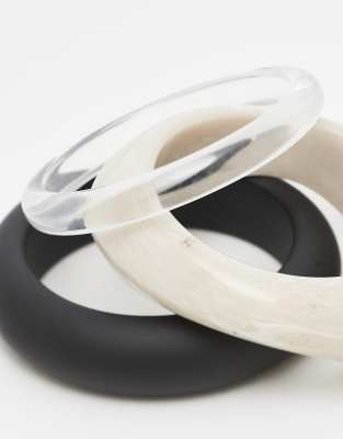 Asos Design Pack Of 4 Bangles With Resin And Chain Details In Multi