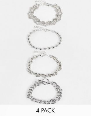 ASOS DESIGN pack of 4 bracelets with butterfly in silver tone