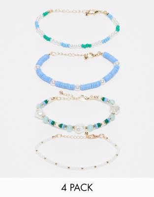 ASOS DESIGN ASOS DESIGN pack of 4 bracelets with mixed bead design-Multi