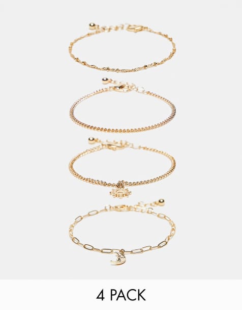 ASOS DESIGN pack of 4 bracelets with moon and sun charms in gold tone - view 1