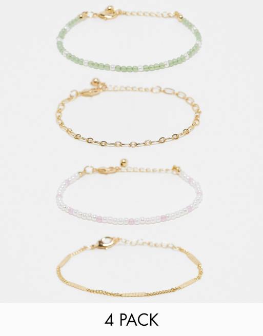 ASOS DESIGN pack of 4 bracelets with pearl and semi precious style